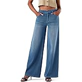 Fanica Wide Leg Jeans for Women - Stretchy Low Rise Loose Fit Jeans Casual Denim Pants with Pockets