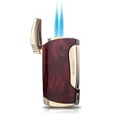 PROMISE Metal Lighter Double Jet Flame Cigar Lighter Shipped Without Gas (Brown Grain)