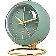 SHISEDECO Small Tableclocks Classic Non-Ticking Tabletop Alarm Clock with Night Light, Battery Operated Deskclock with HD Glass for Living Room Bedroom Bedside Indoor Decor (RN- Green)