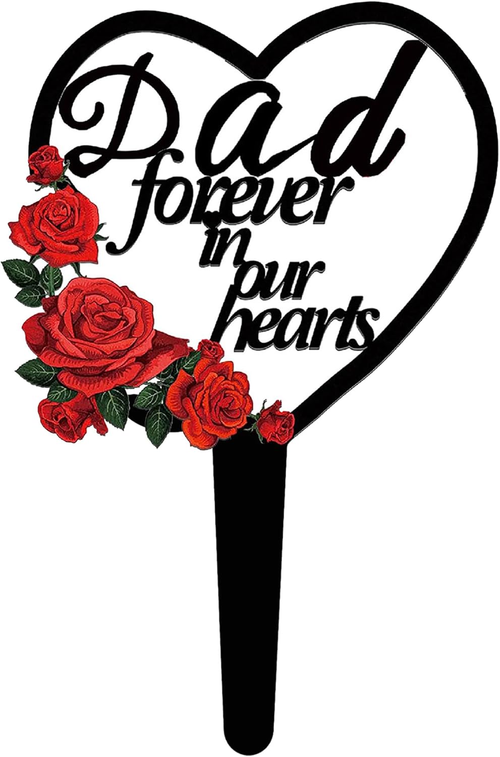 Decorative Garden Stakes - ZPhomeing Grave Decorations for Cemetery Heart and Flower for Loss Dad Metal Cemetery Memorial Plaques Sympathy Grave Markers, Father' Day Gift, Black Decorative Garden Cemetery Stake(Heart Dad）