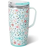 Swig Life 22oz Travel Mug, Insulated Tumbler with Handle and Lid, Cup Holder Friendly, Dishwasher Safe, Stainless Steel, Insulated Mug with Lid, Nurse Gifts for Women (Scrub Life)