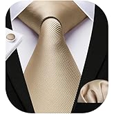 HISDERN Mens Solid Ties Formal Business Woven Tie and Pocket Square Cufflinks Set Classic Silk Satin Necktie Wedding