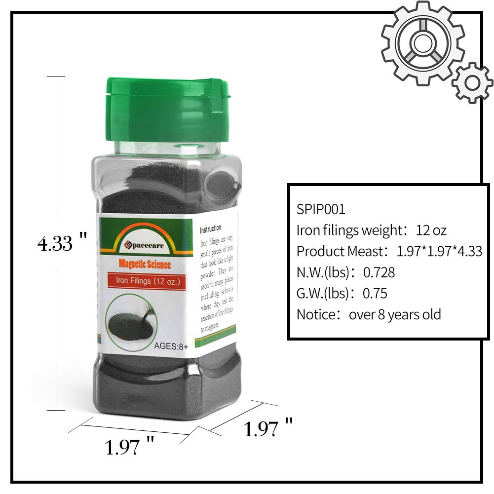 SPACECARE Magnetic Sand Iron Filings Iron Powder Filings Magnetic Power for Magnet Education and School Projects, Storage (12 Ounces) with Shaker Lid, 1 Pack Iron Oxide Powder Shavings for Science