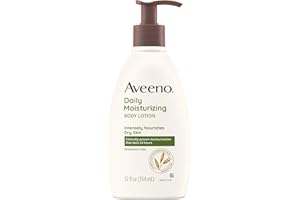 Aveeno Daily Moisturizing Body Lotion with Soothing Prebiotic Oat, Gentle Lotion Nourishes Dry Skin With Moisture, Paraben-, Dye- & Fragrance-Free, Non-Greasy & Non-Comedogenic, 12 fl. Oz