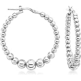 Ross-Simons Italian 3-6mm Sterling Silver Graduated Bead Hoop Earrings