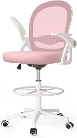 nasPaluro Drafting Chair Tall Ergonomic Office Chair Pink Flip-Up Arms
