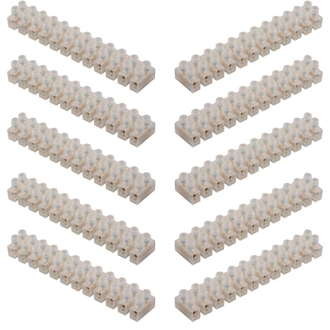 GTSE 10 Pack of 12 Way 5 Amp Electrical Connector Block, 115mm Length, White Terminal Block Electrical Connector Strips — image 1