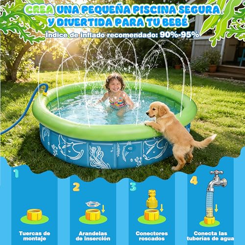 colmanda Piscina para Bebé 4-en-1 Pop Up, 100x30 cm Piscina de Bolas Bebe con Chorros de Agua, Tienda de Playa Bebé con Techo y Mosquitera, Protección UV SPF50+, Portátil para Jardín