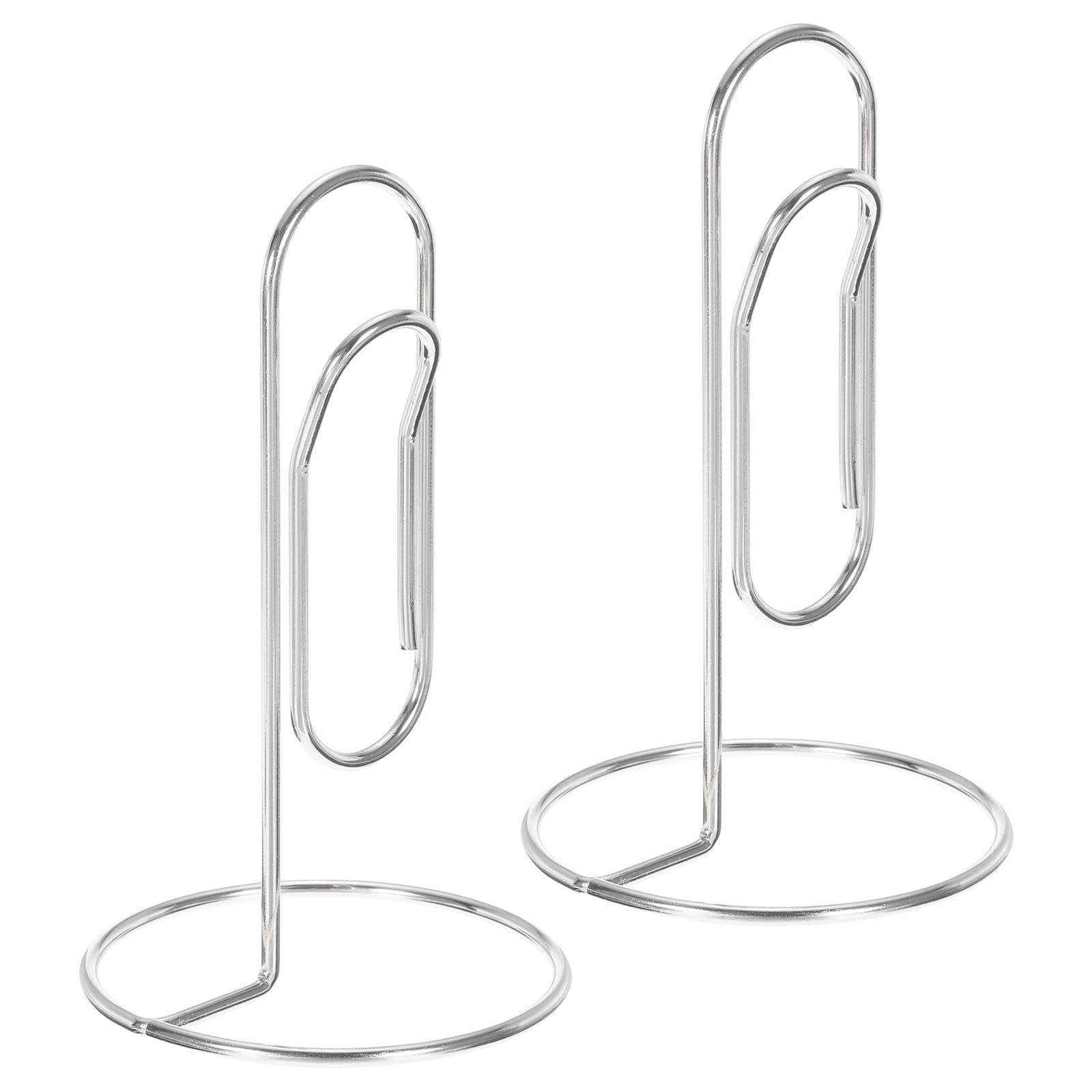 PATIKIL 2 Pack Silver Metal Table Card Holder, In Line, Modern Style, 2.95 x 2.95 x 5.12 inch