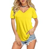Amoretu Womens T Shirts V Neck Short Sleeve Tshirt Basic Tee Curved Hem Tops