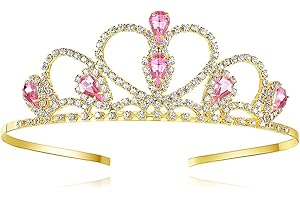 Lovelyshop Pink Gems Rhinestone Gold Tiara for Little Kid Big Kid Prom Birthday Prinecess Crown