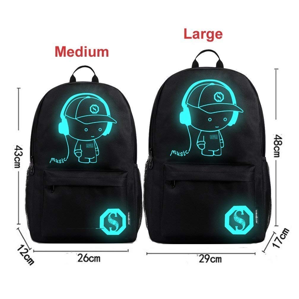 DOLIROX Luminous Schoolbag Anime School Backpack Shoulder Daypack Laptop Bag with USB Charging Port/Cable/Pencil Case and Password Lock for Travel Hiking (Large, Grey)
