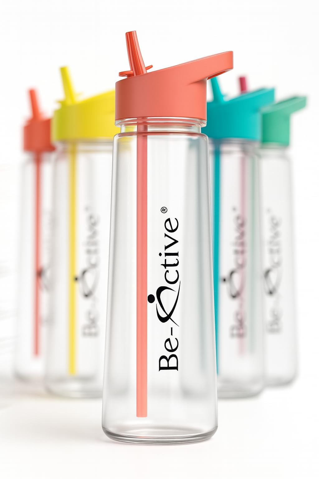 Be-Active Motivational 900ML Water Bottle | with Times to Drink | Straw | Hydrate | BPA Free | Tracker (Coral) — image 1