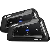 LEXIN MeshCom Motorcycle Bluetooth Headset, 24-Rider Mesh Intercom, 2 Pack | Helmet Communication System with Audio Multitasking, Music Sharing, FM Radio, 1150mAh, 40mm LEXINPULSE Speakers &amp; 2 Mics