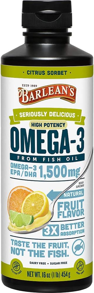 Barlean’s Seriously Delicious Omega-3 High Potency Fish Oil, Citrus Sorbet, 16-oz
