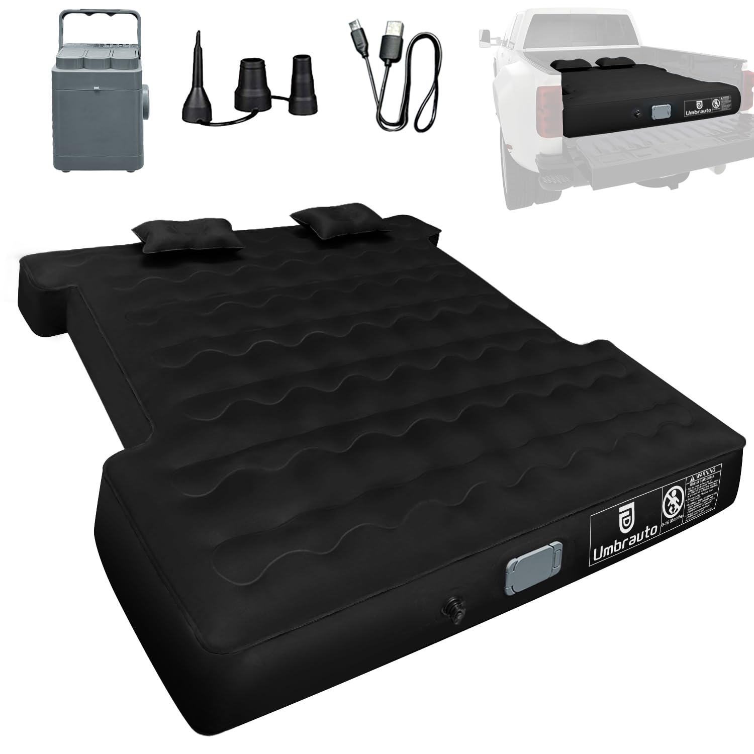 Photo 1 of Umbrauto Truck Air Mattress for 6-6.5ft Full Size Truck Bed, Rechargeable Wireless Pump, Upgraded Peach Skin Fabric Top, Pickup Tent Airbed for Outdoor Travel