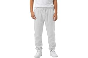 Kids Linen Pants for Boys Girls Drawstring Elastic Waist Straight Leg Sweatpants with Pockets Soft Pants Trousers