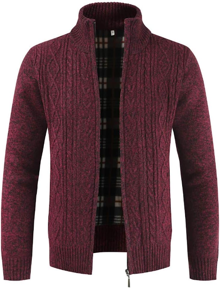 HARRYSTORE Mens Casual Stand Collar Slim Full Zip Thick Cable Knitted Cardigan Sweaters with Pockets
