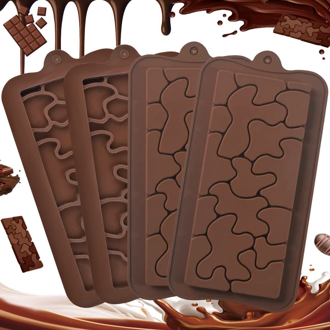 YAANBUNB 4 Pcs Silicone Chocolate Moulds Chocolate Bar Moulds Non-Stick Kitchen Baking Pans Wax Melt Moulds Candy Mold Jelly Mould Ice Cube Trays DIY Bakeware Molds for Ice Cube Cake Gummy Jelly Soap