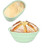 Banneton Bread Proofing Baskets,Silicone Sourdough Bread Baking Supplies, Bread Proofing Baskets for Sourdough, 9.3" Round & 10.2" Oval Collapsible Sourdough Baking Basket (Green)