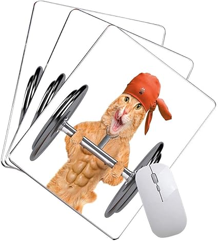 Tapis De Souris De Bureau Drole Fitness Chat Soulevant Un Gros Haltere Muscle Kitty Body Building