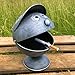 WHW Whole House Worlds Big Mouth Smokey Ashtray, Lidded Dome with Pedestal Base, Lift Up Visor, BBQ Grill Party Style, Gray Distressed Lacquered Iron, 6 Inches Tall