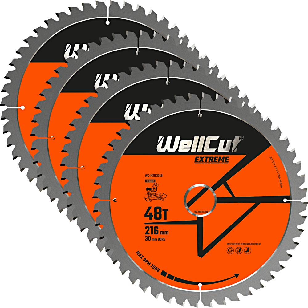WellCut TCT Saw Blade 216mm x 48T x 30mm Bore Suitable For GCM800, GCM8SJL, KGS216, DWS777, DWS774 Pack of 4