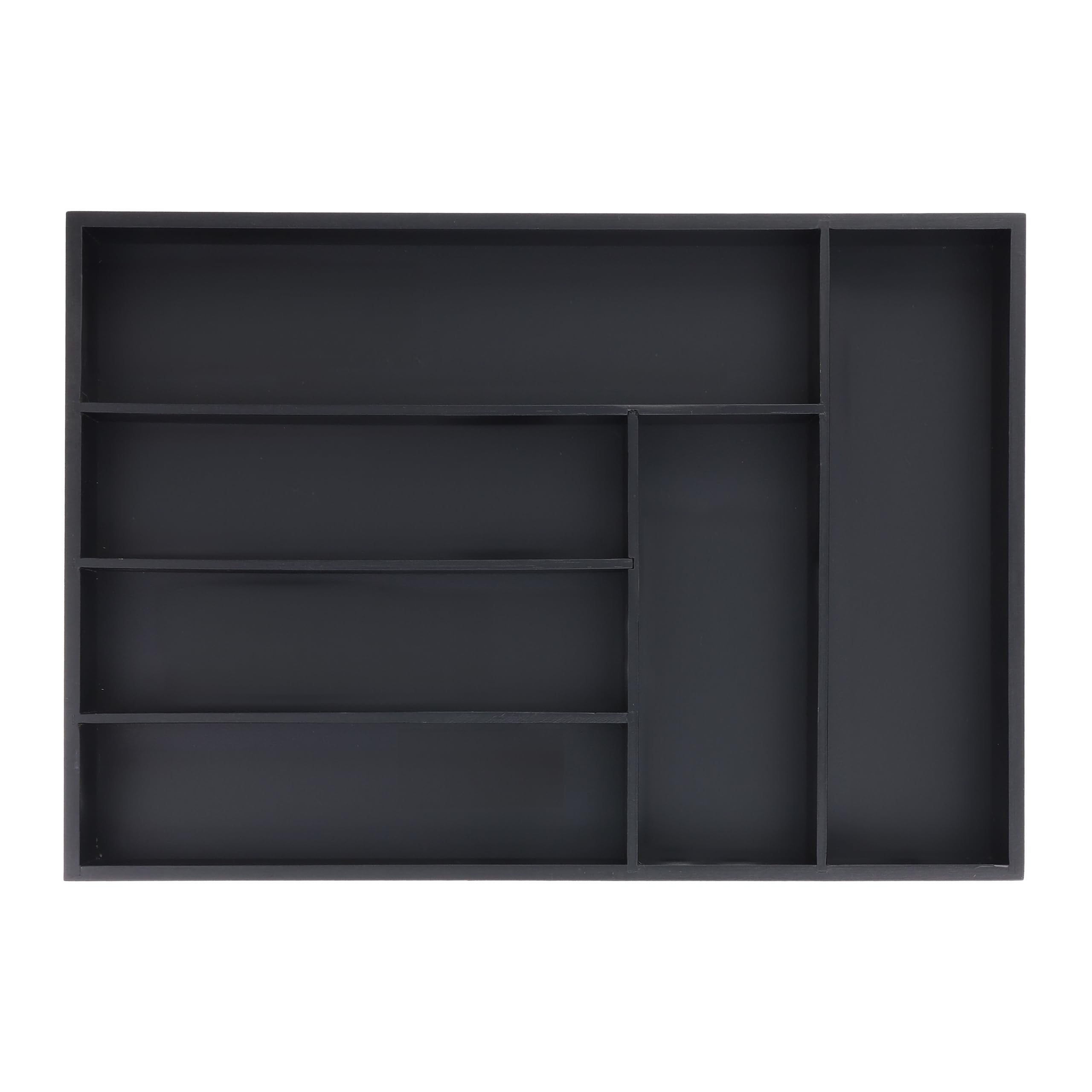 Relaxdays Bamboo Cutlery Tray, 6 Compartments, HWD: 5 x 43 x 30.5 cm, Kitchen Drawer Insert, Silverware Organiser, Black