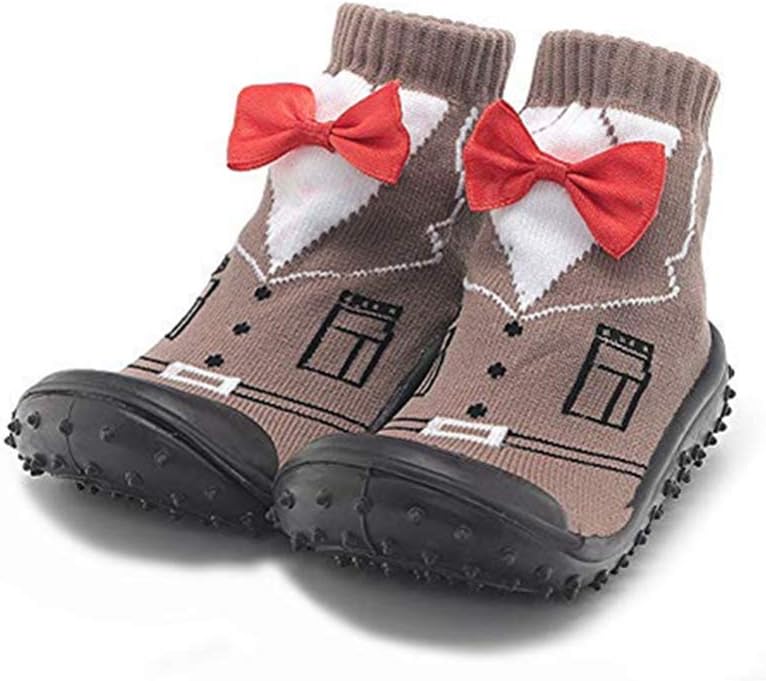 Baby Socks with Rubber Soles Children Non-slip Breathable Toddler Shoes Socks Cotton Baby Sock Shoes (about 14 cm, Coffee)