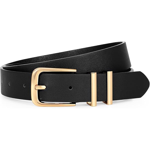 3593 Women’s Gold Buckle Belt Black Leather Strap With Ring Decor Buy Womens Black Belt With Gold Buckle | 35 Mm Circle  main image 4