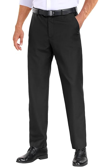 Soojun Men's Classic Fit Comfort Waist Flex Pant - Wrinkle Resistant Twill Dress Pants With Stretch