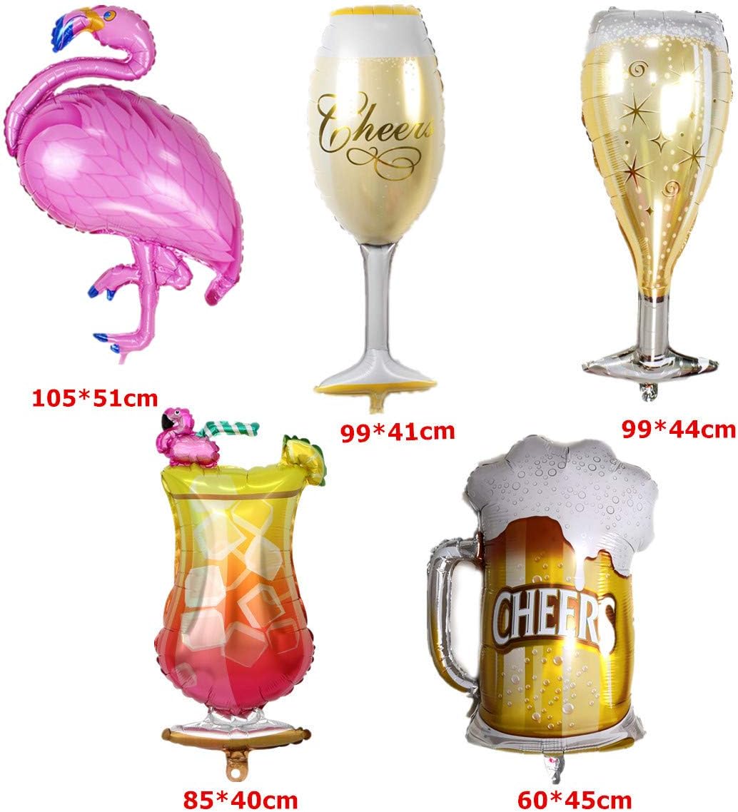 9pcs Hawaii Balloons for Party Decoration,Large Flamingo Palm Tree Coconut Tree Beer Bottle Champagne Cup Foil Balloons for Birthday Valentines Wedding Summer Luau Hen Party Accessories - Image 3