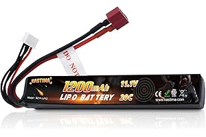 NASTIMA 11.1V 1200mAh 3S 20C LiPo Airsoft Battery Pack Compatible with Deans-T Connector for Airsoft Guns AK47 MP5K MP5 Scar M249 AUG AEG
