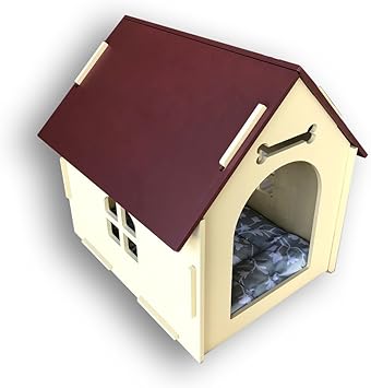 Amazon 木製ペットハウス特別在庫処分セール中 組み立て簡単 室内用 愛犬のおうち 小型犬用 リビングに似合うかわいいサイズ マットレス付 屋根ブラウン 壁アイボリー Branch Dog 犬小屋 通販