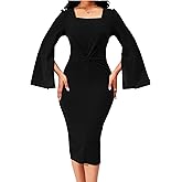 Elegant Dresses for Women Sexy Church Long Ruffles Sleeve Business Pencil Vintage Peplum Dress Wear to Work