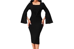 SEXYCHERRY Elegant Dresses for Women Sexy Church Long Ruffles Sleeve Business Pencil Vintage Peplum Dress Wear to Work