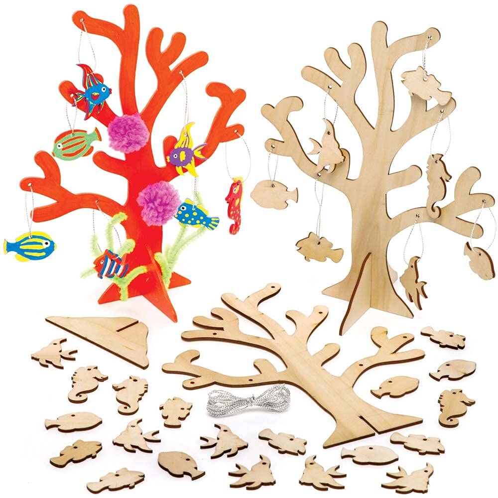 Baker Ross FE255 Coral Reef Wooden Kits - Pack of 2, Wooden Crafts for Children to Decorate and Display, Kids Educational Activity