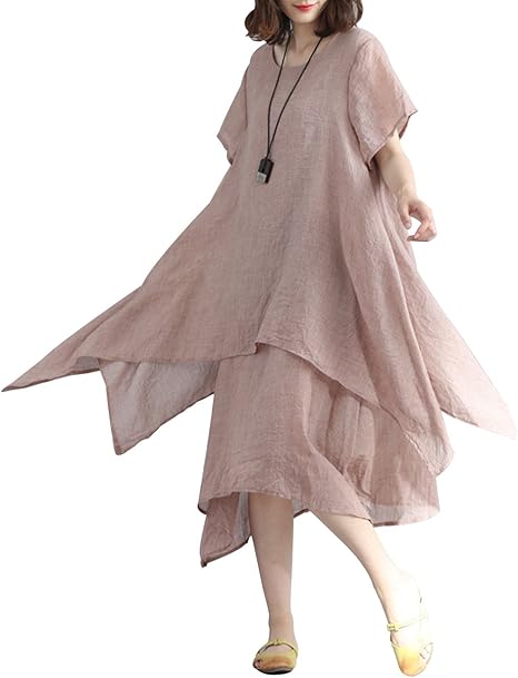 Amazon Helostoma リネンワンピース レディース ワンピース フレア 綿麻素材 ナチュラル服 森ガール 体型カバー 無地 Xxl カーキ 服 ファッション小物 通販