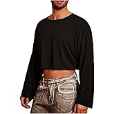 RoseSeek Men's Long Sleeve Crop Top Crew Neck Cropped T Shirt Casual Fall Basic Tees Streetwear