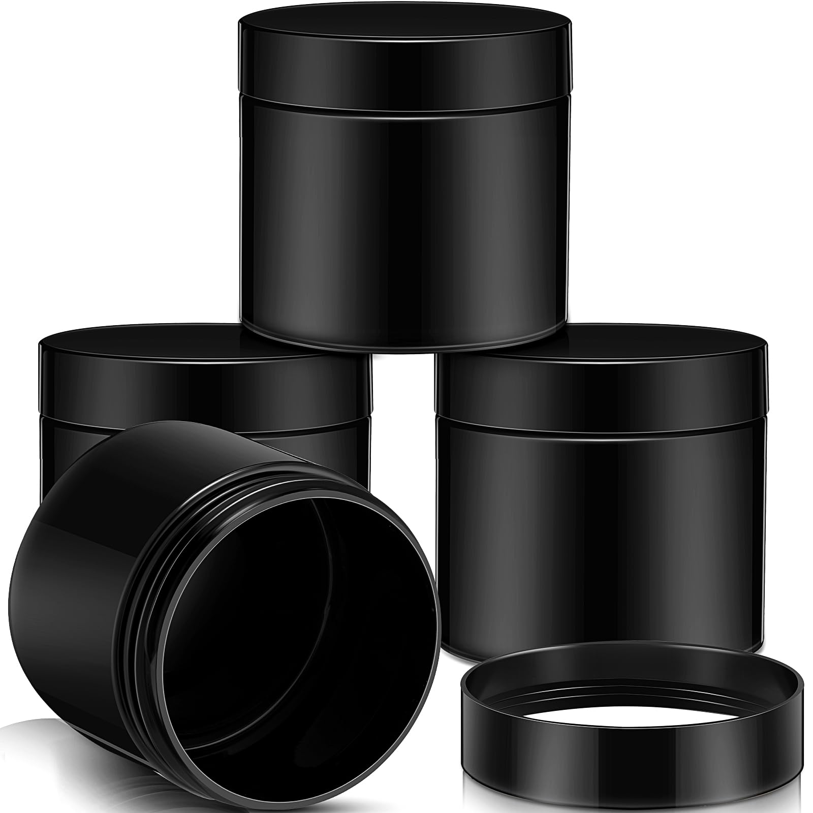 Photo 1 of ***1 missing***Patelai 4 Pieces Round Wide-mouth Leak Proof Plastic Container Jars with Lids for Travel Storage Makeup Beauty Products Face Creams Oils Salves Ointments DIY Making(6 Ounce,Pure Black)