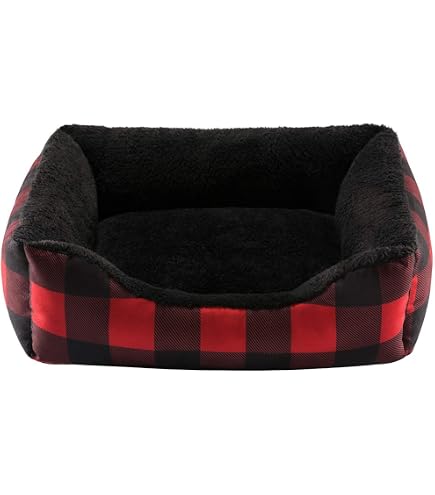 Hollypet Printed Flannel Plush Dog Cat Bed - Self-Warming Rectangle Bed, Red Checked, 22x19 Inch - View #9