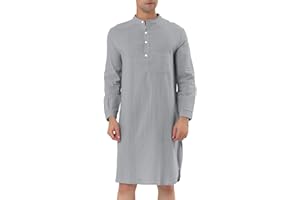 Lars Amadeus Men's Nightshirt Sleep Shirt Banded Collar Henley Shirt Pajamas Nightgown
