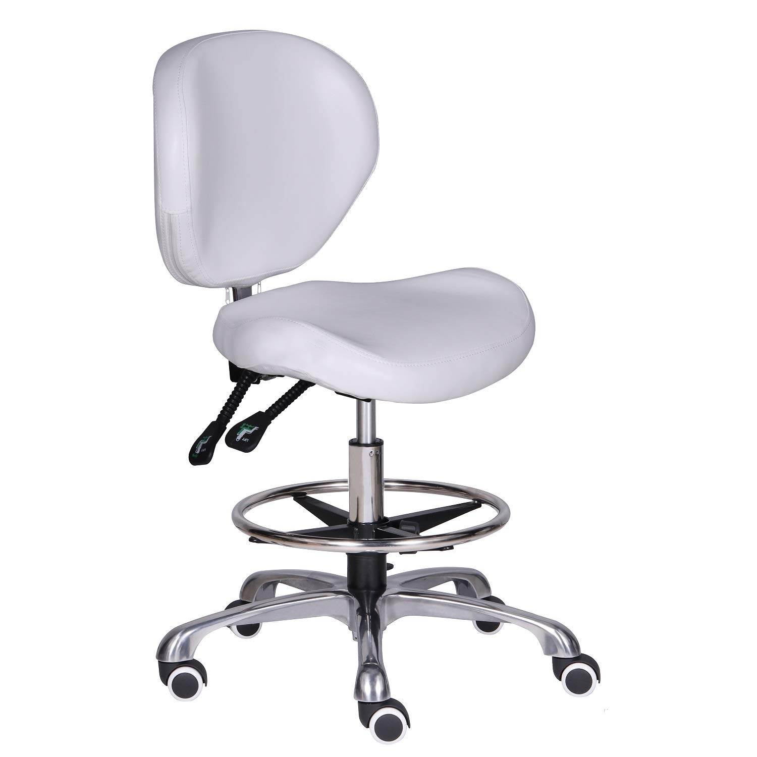Kaleurrier Adjustable Stools Drafting Chair with Backrest & Foot Rest,Tilt Back,Peneumatic Lifting Height,Swivel Seat,Rolling wheels,for Studio,Dental,Office,Salon and Counter,Home Desk Chairs (White)