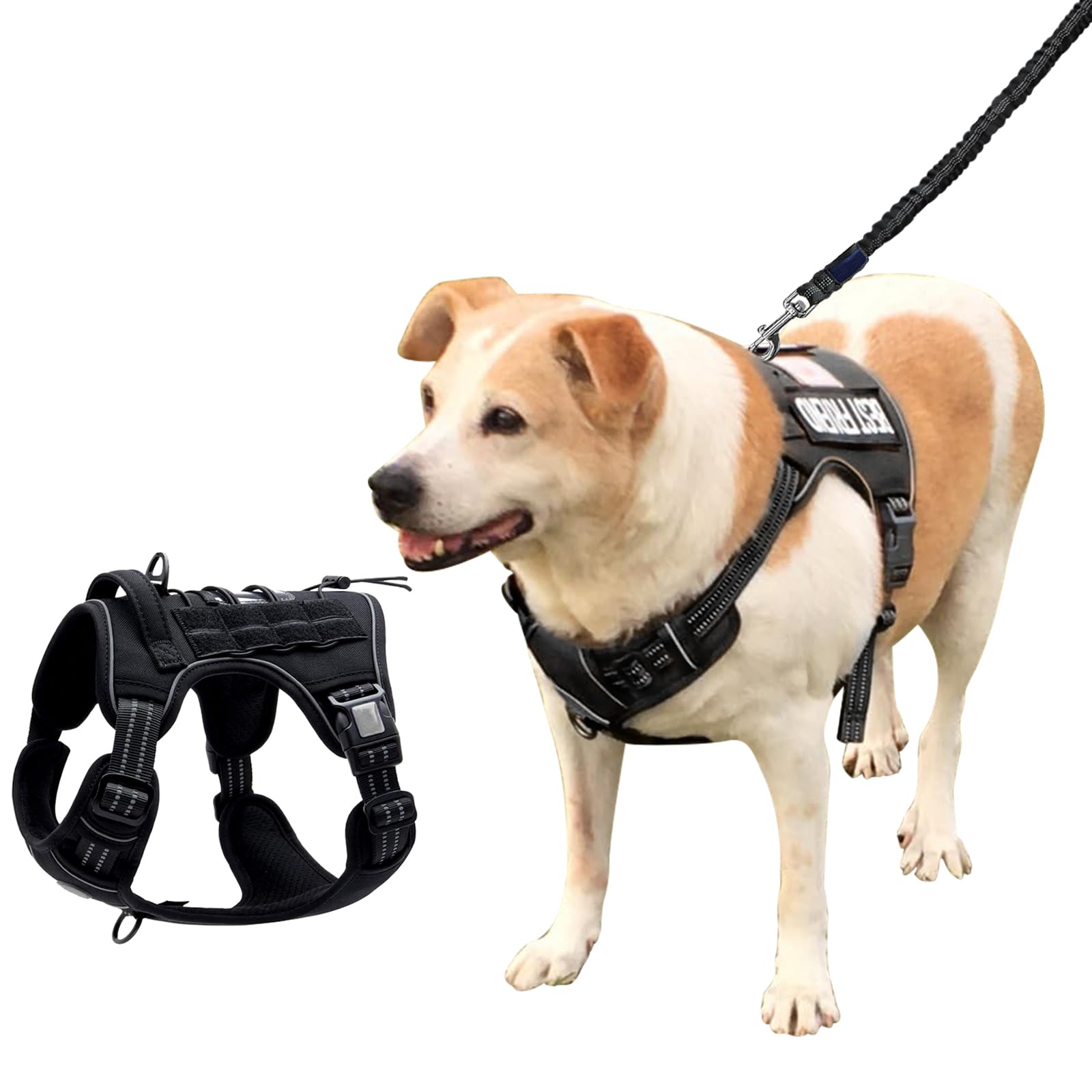 Dog Harness, Dog Harness for Small Medium Large Dogs No Pull Adjustable Padded Reflective Harness with Front Clip Handle for Walking Training (Black, L(Neck:18-29",Chest:24-37"))