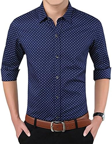 QIYIFAN Men's 100% Cotton Casual Slim Long Sleeve Button Down Printed Dress Shirts