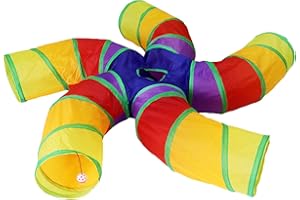 Bemodst Cat Tunnel for Indoor Cats, 2 Way/3 Way/4 Way/5 Way Cat Tubes and Tunnels Collapsible S-Shape Small Animal Tubes Kitty Tunnels Interactive Maze Cat Toy for Kitten Rabbit (Colored 5-Way)