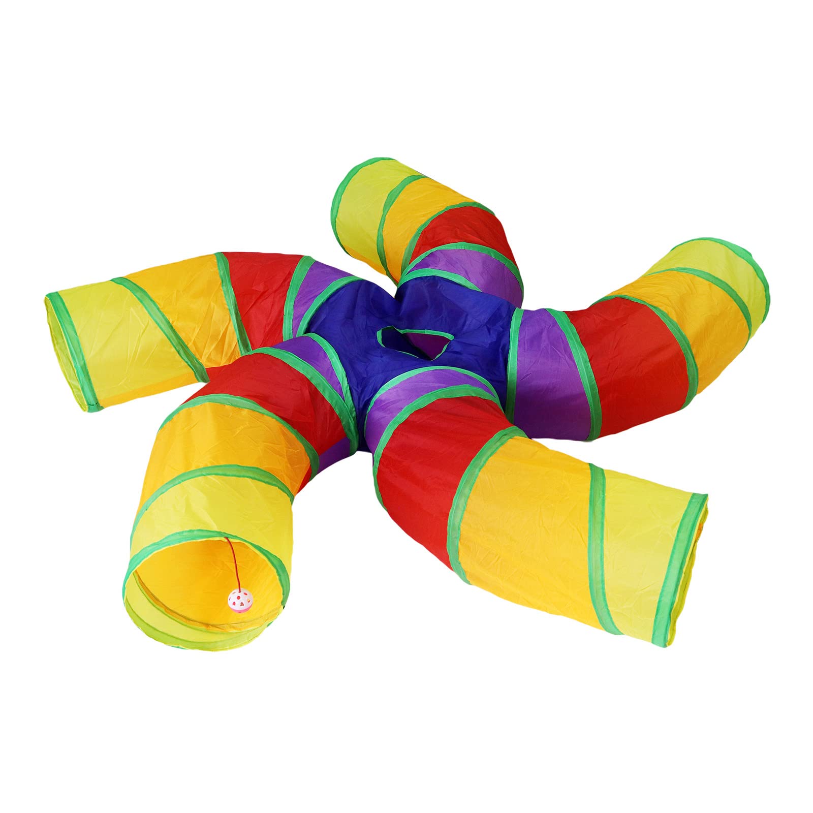 Bemodst Rainbow Cat Tunnel - 5-Way Pet Tunnel, Interactive Cat Play Tent & Maze House, Collapsible for Cats, Rabbits, Hamsters, Puppies & More