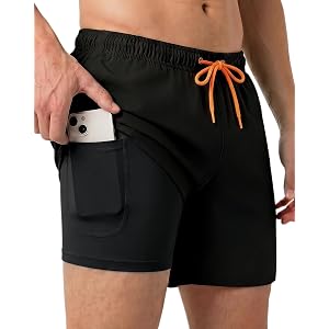Roxdme Mens Swim Trunks with Compression Liner Quick Dry Beach Shorts with Zipper Pockets