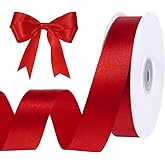 Red Ribbon 1 Inch 50 Yards Craft Polyester Valentine Satin Ribbon Red Bows for Wedding Outdoor Patio Decor Wreath Hair Bows Valentine's Day Crafts Gift Wrapping DIY Projects