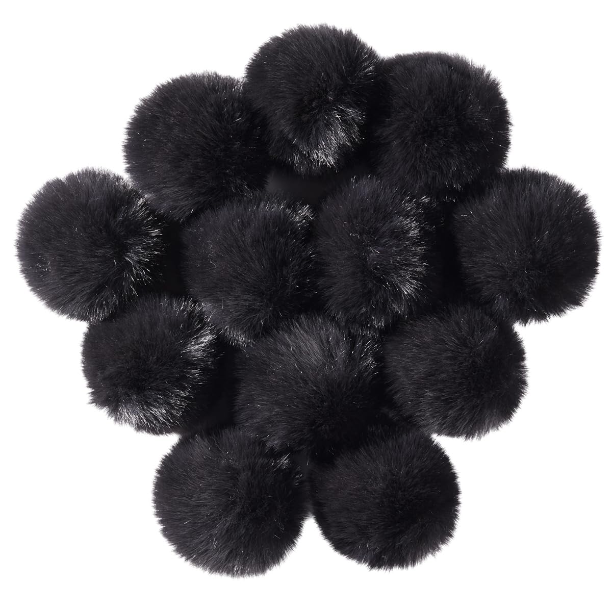 Photo 1 of 12 Pcs Small Faux Fur Pom Pom Balls 2.75 in Fur Fluffy Pompom Ball with Elastic Loop for Hats, Shoes, Scarves, Gloves, Bags, Key Chain Charms Accessories, 2 3/4 inches (Black)